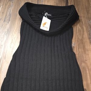 PrettyGarden Black Ribbed Off Shoulder Bodycon Midi Dress NWT Size S
